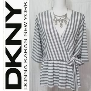 ⚘️DKNY Striped Faux Wrap Top